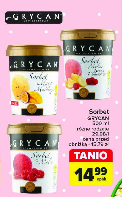 Sorbet malina banan pomarańcza Grycan promocja