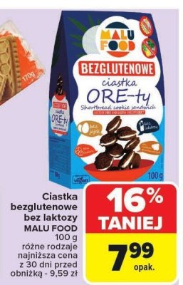 Ciastka bezglutenowe bez laktozy MALU FOOD promocja w Carrefour Market