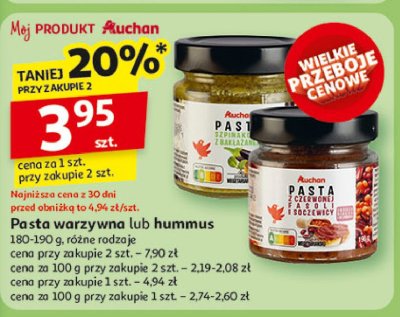 Pasta z czerwonej fasoli i soczewicy Auchan różnorodne (logo czerwone) promocja