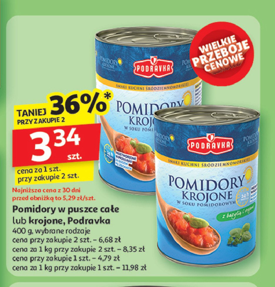 Pomidory całe bez skórki Podravka promocja w Auchan