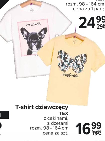 T-shirt dziewczecy z cekinami rozm. 98-164 cm Tex promocja