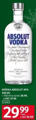 Wódka Absolut 40% 500 ml promocja w Selgros