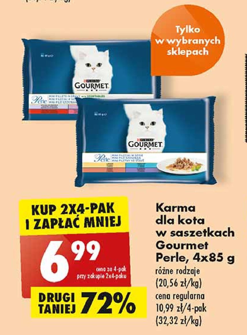 Karma dla kota mini fileciki w sosie cielęcina z warzywami + dziczyzna + wołowina + pstrąg Purina gourmet perle promocje