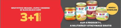 Wszystkie obiadki, zupki i deserki w słoiczkach HiPP 3+1 GRATIS promocja w Netto