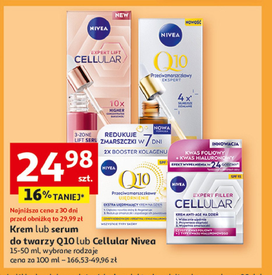 Krem anti-age na dzień bakuchiol + kwas hialuronowy Nivea expert lift cellular promocja w Auchan