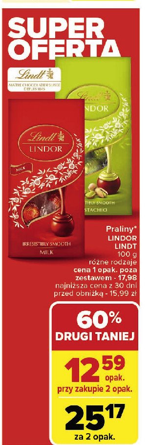 Bombonierka pistachio Lindt lindor promocja w Carrefour Market