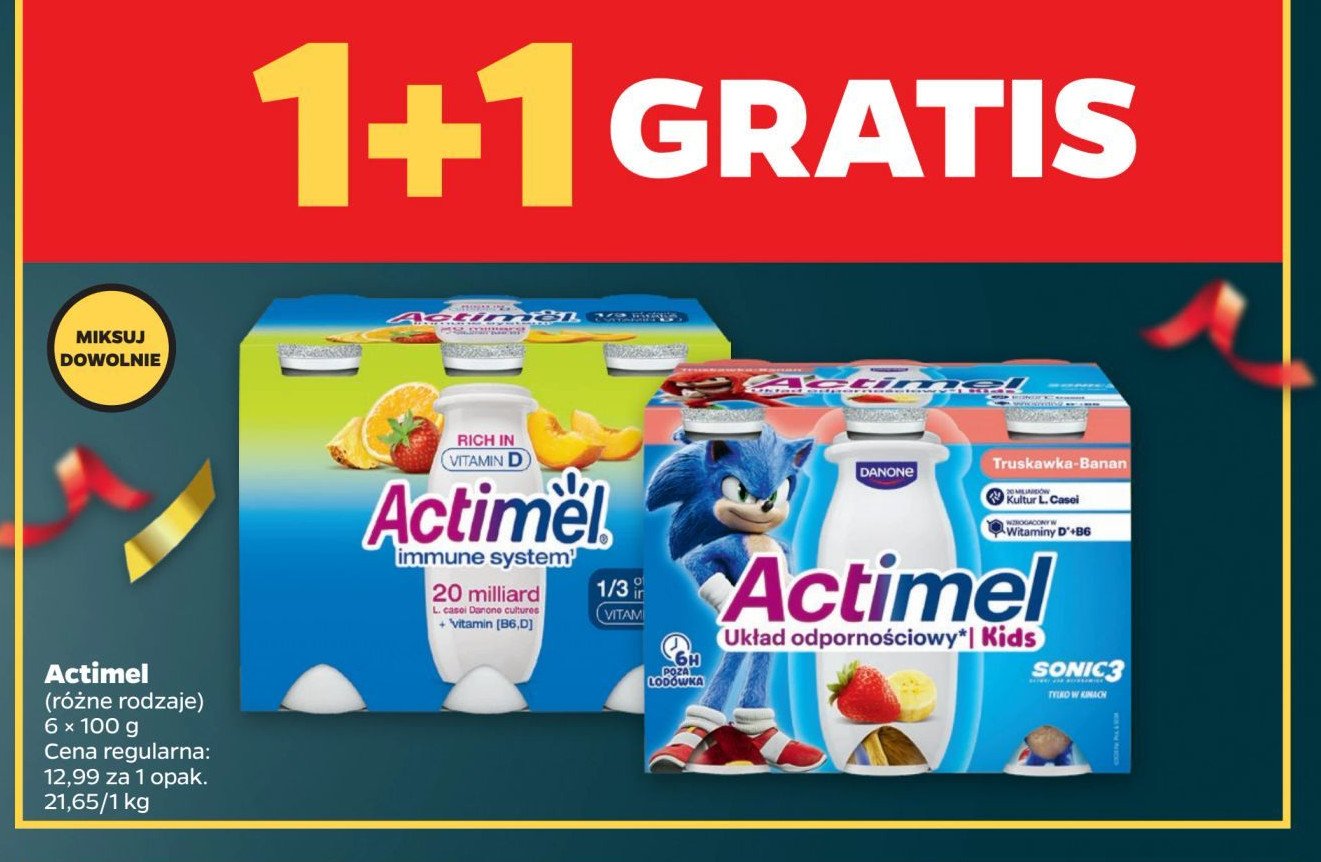 Jogurt kids truskawka i banan Danone actimel promocja w Netto