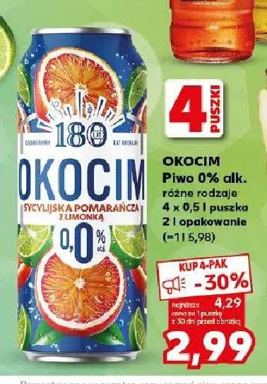 Piwo Okocim radler pomarańcza sycylijska z limonką 0% promocja