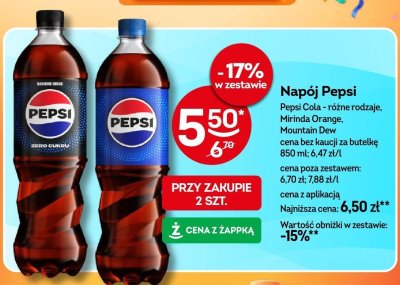 Napój Pepsi Cola - różne rodzaje, Mirinda Orange, Mountain Dew promocja w Żabka