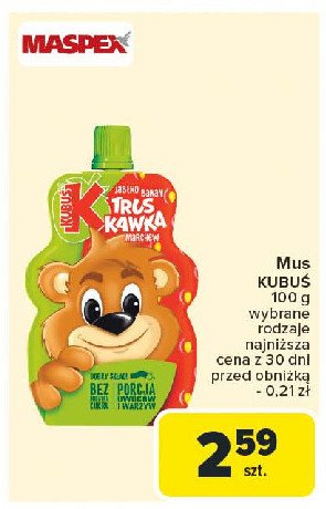 Mus truskawka Kubuś mus 100% promocja