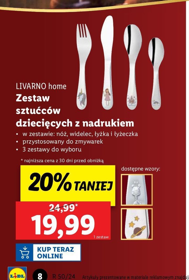 Zestaw sztućców dziecięcych z nadrukiem LIVARNO HOME promocja