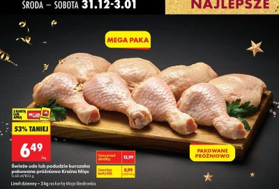 Świeże udo lub podudzie kurczaka pakowane próżniowo Kraina Mięs promocja w Biedronka