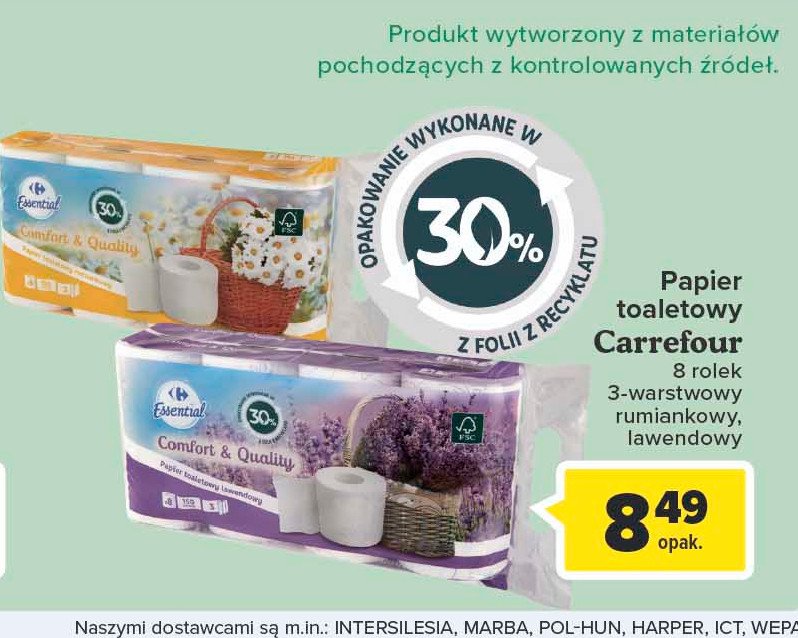 Papier toaletowy lawendowy Carrefour essential promocja