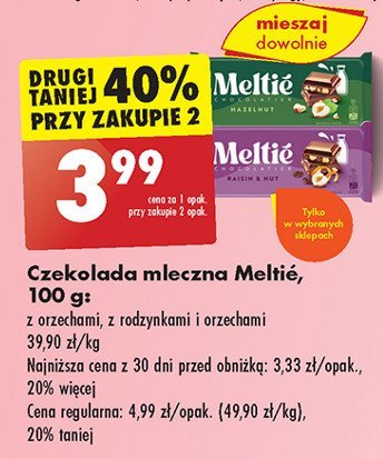 Czekolada mleczna z rodzynkami Meltie promocja