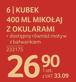 Kubek 400 ml Mikołaj z okularami promocja w Selgros