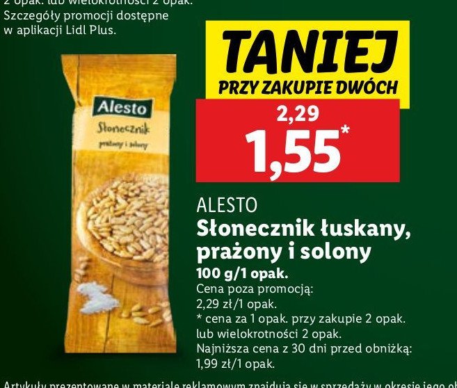 Słonecznik łuskany prażony solony Alesto promocja