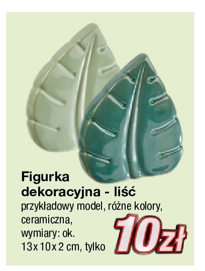 Figurka ceramiczna liść 13 x 10 x 2 cm promocja