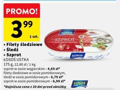 Szprot ŁOSOŚ USTKA w sosie pomidorowym promocja w Intermarche