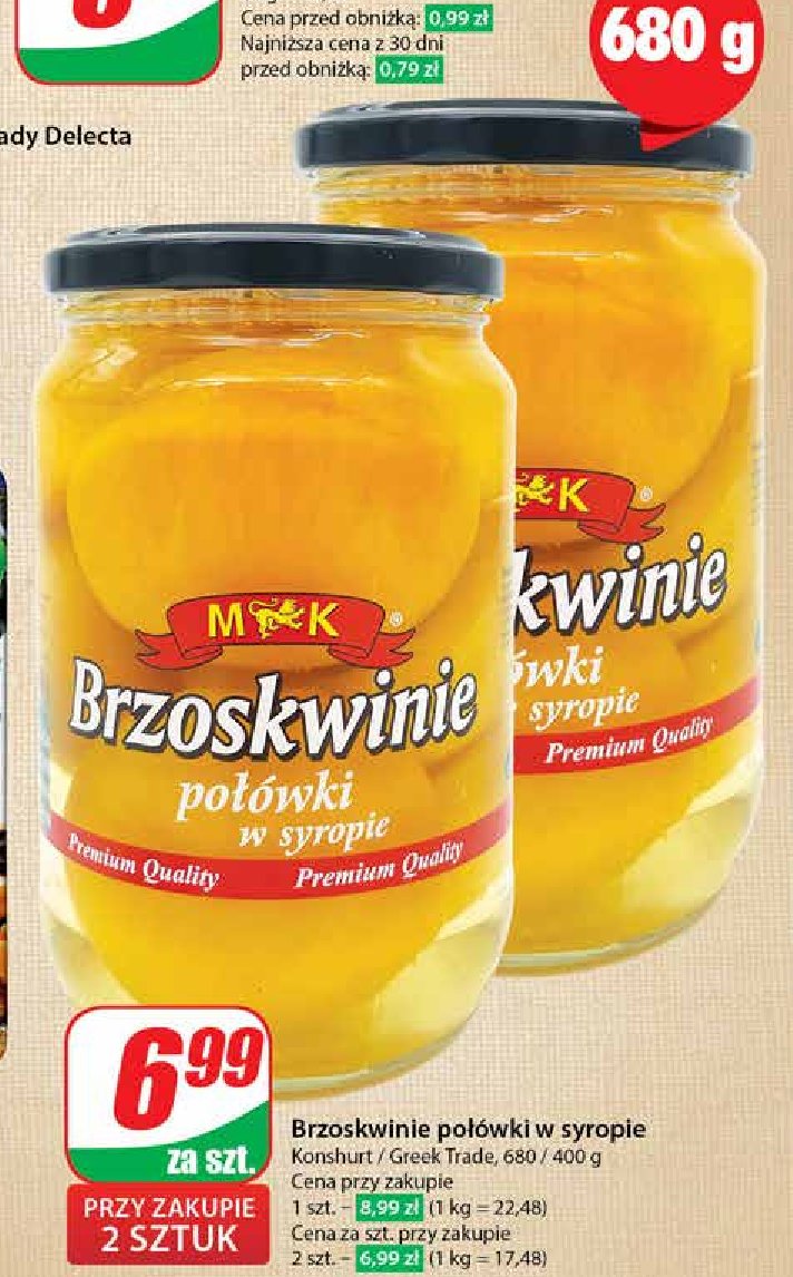 Brzoskwinie połówki w lekkim syropie M&k promocja