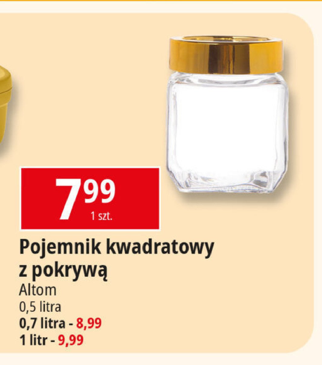 Pojemnik kwadratowy ze złotą pokrywką 1 l Altom promocja