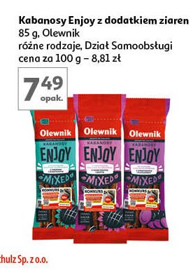 Kabanosy ze słodkimi batatami wieprzowiną i kurczakiem Olewnik enjoy! mixed promocja