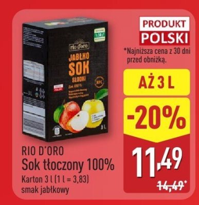 Sok tłoczony 100% RIO D'ORO jabłkowy promocja w Aldi