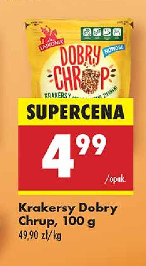 Krakersy obficie posypane ziarnami sezamu lnu i chia Lajkonik dobry chrup promocja