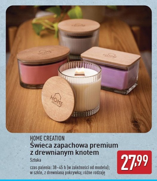 Świeca z drewnianym knotem Home creation promocja w Aldi