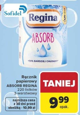 Ręcznik papierowy ABSORB REGINA 220 listków 3-warstwowy promocja w Carrefour Market