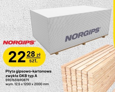 Płyta gipsowo-kartonowa zwykła GKB typ A NORGIPS promocja w Castorama