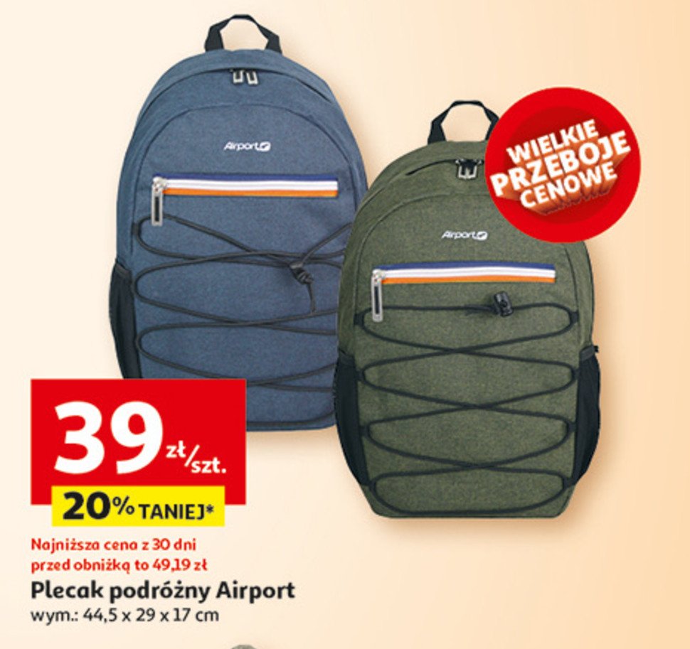 Plecak podróżny 44.5 x 29 x 17 cm Airport promocja w Auchan
