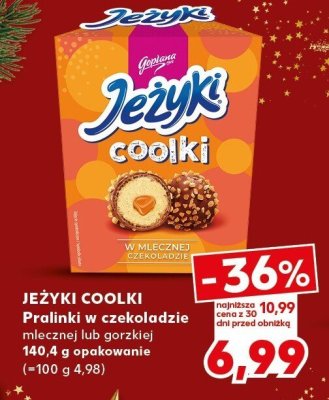 Pralinki w czekoladzie mlecznej lub gorzkiej Jeżyki Coolki 140,4 g opakowanie promocja w Kaufland
