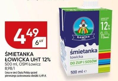 Śmietanka Łowicka UHT 12% promocja w Chata Polska