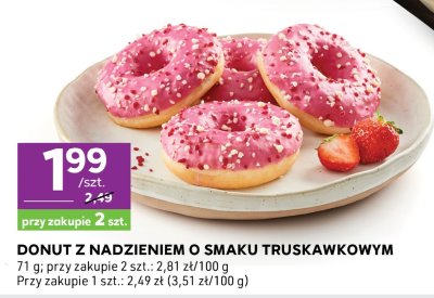 Donut z nadzieniem o smaku truskawkowym promocja w Stokrotka