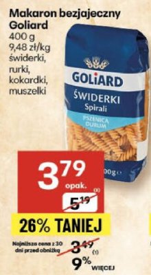 Makaron bezjajeczny Goliard świderki promocja w Delikatesy Centrum