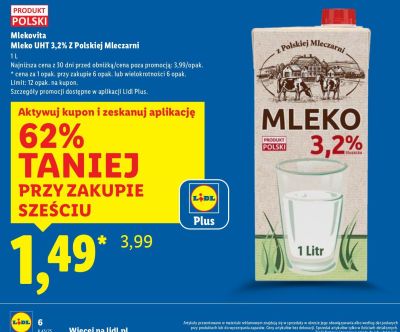 Mleko UHT 3,2% Z Polskiej Mleczarni promocja w Lidl