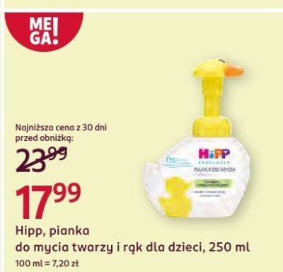 Pianka Hipp, do mycia twarzy i rąk dla dzieci, 250 ml promocja w Rossmann