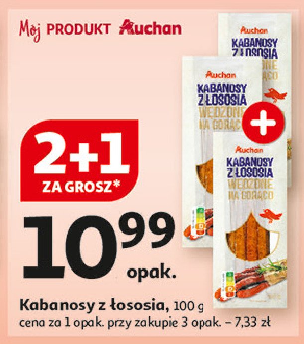 Kabanosy z łososia Auchan różnorodne (logo czerwone) promocja