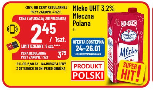 Mleko 3.2 % Mleczna polana promocja