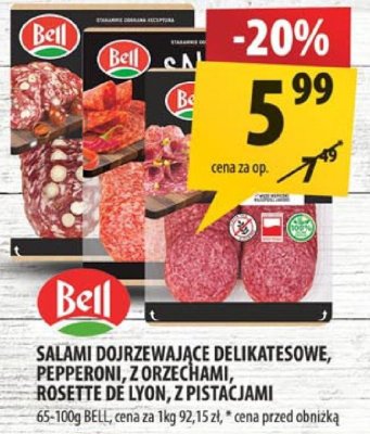 Salami dojrzewające delikatesowe, pepperoni, z orzechami, rosette de lyon, z pistacjami Bell promocja w Arhelan