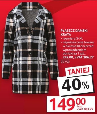 Płaszcz damski krata promocja w Selgros