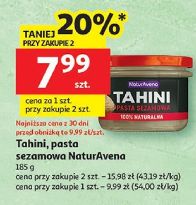 Tahini, pasta sezamowa NaturAvena 185 g promocja w Auchan