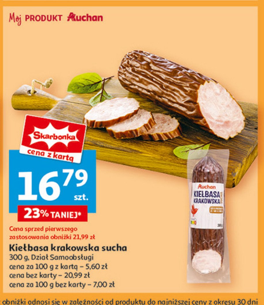 Kiełbasa krakowska sucha Auchan różnorodne (logo czerwone) promocja