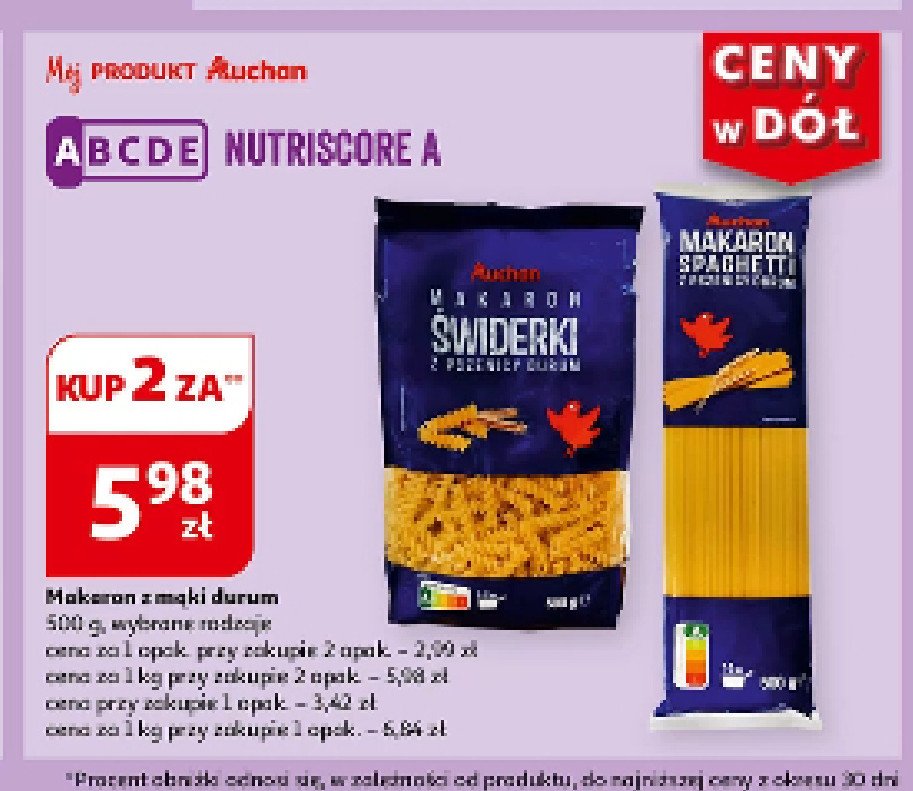 Makaron świderki durum Auchan różnorodne (logo czerwone) promocja