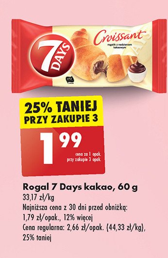 Croissant z nadzieniem o smaku kakaowym 7 days promocja w Biedronka