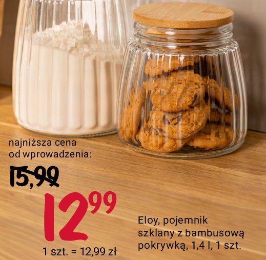 Pojemnik szklany z bambusową pokrywką 1.4 l Eloy promocja