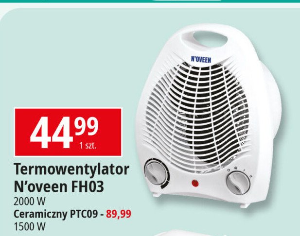 Termowentylator ceramiczny ptc09 1500w N'oveen promocja w Leclerc