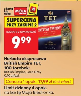 Herbata ekspresowa British Empire TET 100 torebek: British Empire, Lord Grey promocja w Biedronka