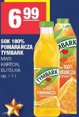 Sok 100% pomarańcza tymbark TYMBARK karton, butelka promocja w SPAR