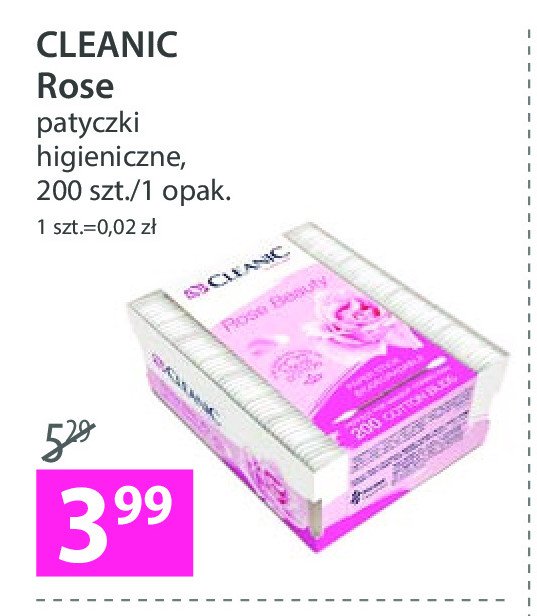 Patyczki higieniczne pudełko prostokątne rose beauty Cleanic promocja
